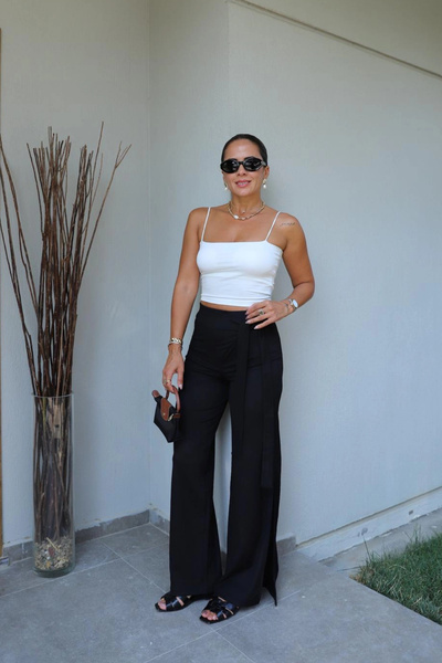 Purple by Banu Siyah Bel Bağlama Detay Pantolon