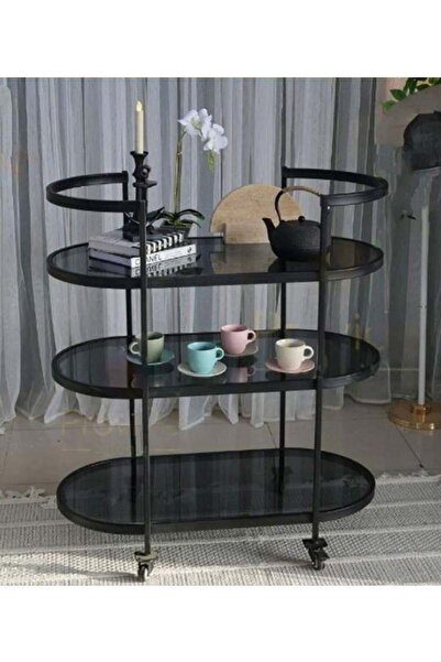 Generic عربة تقديم معدنية وزجاجية سوداء - 35×70×80 سم