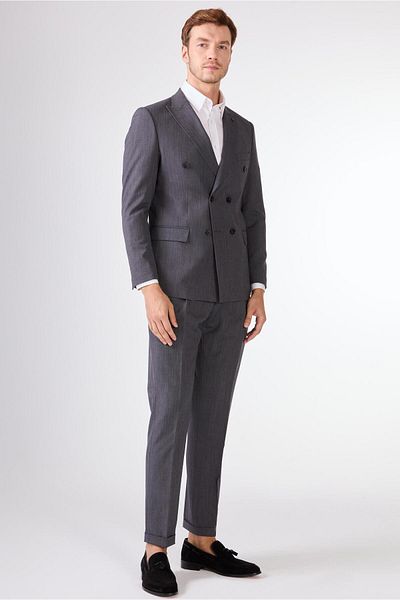 Dufy Gray Straight Men's Suit - Slim Fit