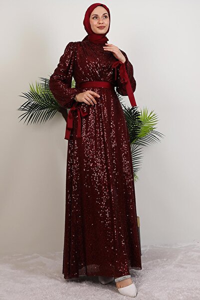 giz astore Göğsü V Drapeli Elbise Bordo