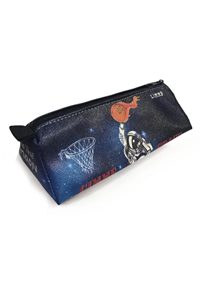 Limmy Pencil Case Basketball Player Astronaut Space Triangle Pencil Case Jumbo Vegan Leather Pen Holder