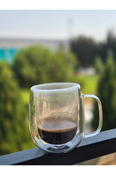 PABLITO HOME Double Wall Glass Mug 300 ml Home Office Cup Double Wall Heat Insulated Glass Cup with Handle