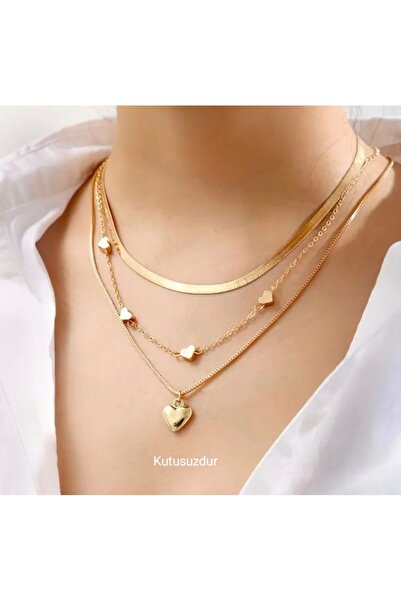 BBS "طقم قلادة على شكل قلب من 4 طبقات ذهبية اللون للنساء - مجوهرات أنيقة ورائعة"