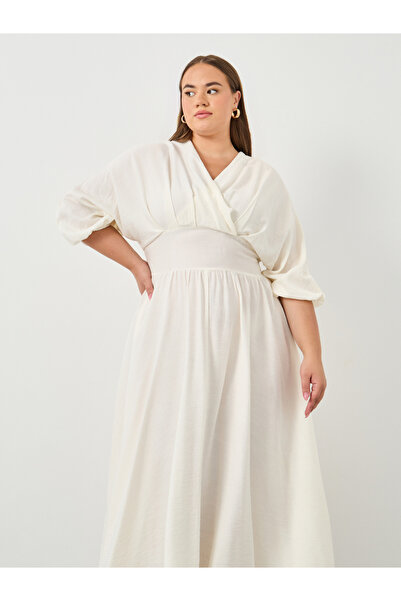 Styli Plus Off White Maxi Dress with Tie Back