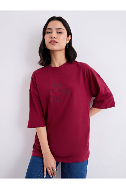Styli Slogan Print Oversized Longline T-Shirt