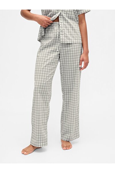 GAP Kadın Gri Desenli Poplin Pijama Altı