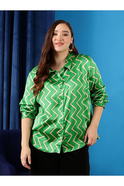 CURVY STREET By Styli Plus Satin Casual Shirt with Geo Print