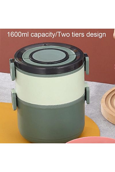 Next Plus Bento 1600ml Two-Layer Stainless Steel Carry Handle Noki Two Compartment Lunch Box with Spoon