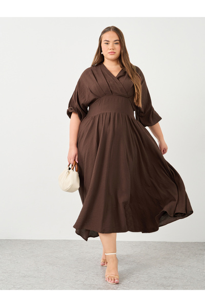 Styli Plus Brown Maxi Dress with Tie Back