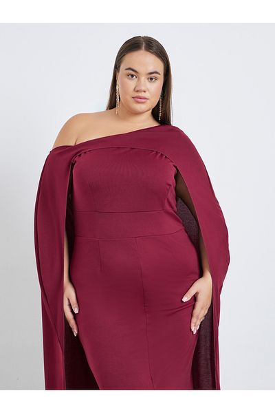 Styli Plus Cape Sleeve Maxi Dress with Front Slit