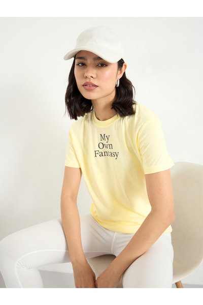 Styli Women Yellow Slogan Print T-Shirt
