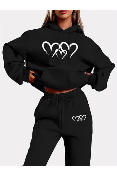 FUFLUNS طقم بدلة رياضية بقلنسوة للجنسين للنساء/الرجال مطبوعة على شكل قلب