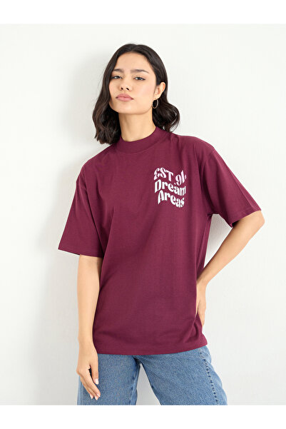Styli Burgundy Slogan Oversized T-Shirt