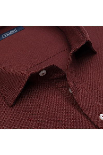 Germirli Burgundy Piquet Shirt Collar Regular Fit Mercerized Cotton T-Shirt