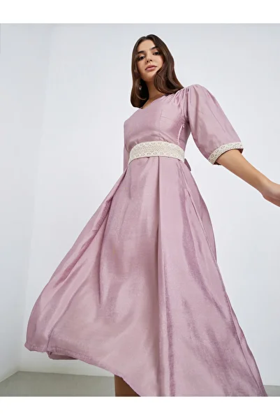 Maxim Creation By Styli Pink Lace Insert Flared Midi Dress