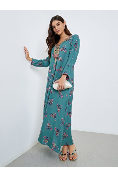 Maxim Creation By Styli Multi Thread Embroidery Jalabiya with Floral Print