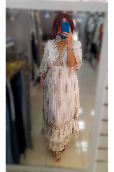 Bade İTALYAN BEYAZ RENK GENİŞ KOL ELBİSE