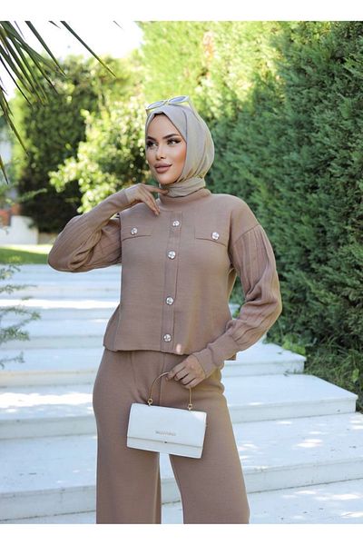Zerenyus Stone Button Double Knitwear Suit Mink