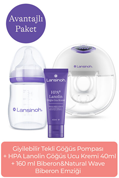 Lansinoh Giyilebilir Tekli Göğüs Pompası Avantaj Seti (160ml PP Biberon + HPA...