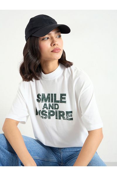 Styli White Slogan Relaxed Fit T-Shirt
