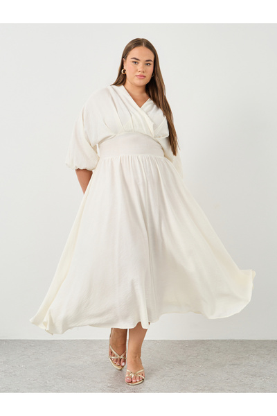 Styli Plus Off White Maxi Dress with Tie Back