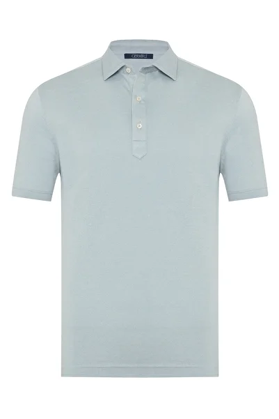 Germirli Ice Blue Piquet Shirt Collar Regular Fit Mercerized Cotton T-Shirt