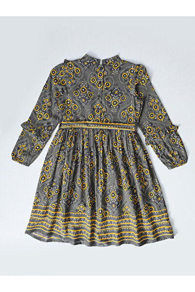 Bella Moda By Styli Grey All Over Print Dress with Tie Belt