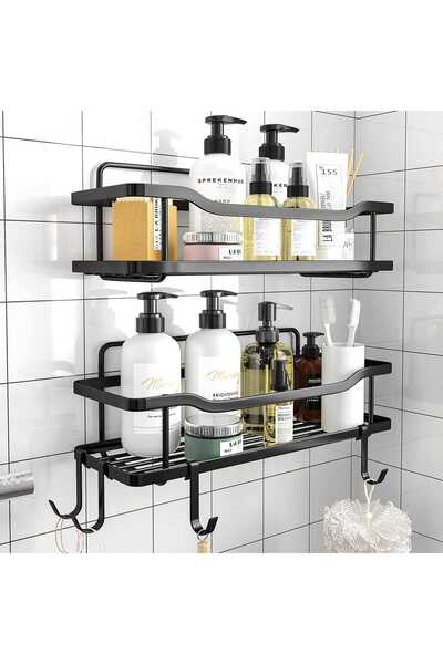 Elindor Shower Shelf, Bathroom Shelf, Stainless Steel, Set of 2 Shelves, Black