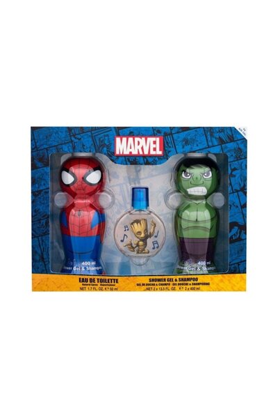 Marvel Set of 2x Shower Gel and Shampoo for Children Spiderman, Hulk and Groot, with Sponge, 400 ml