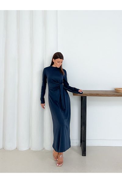 Gameyal Women's Comfortable Fit Modal Fabric Long Sleeve Side Tie Detail Dress