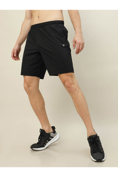 Technosport By Styli Men Plain Black Shorts with Zip Pocket