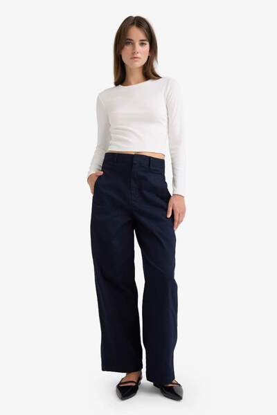 DeFacto New Season Barrel Fit Double Pocket High Waist Straight Leg Gabardine Trousers