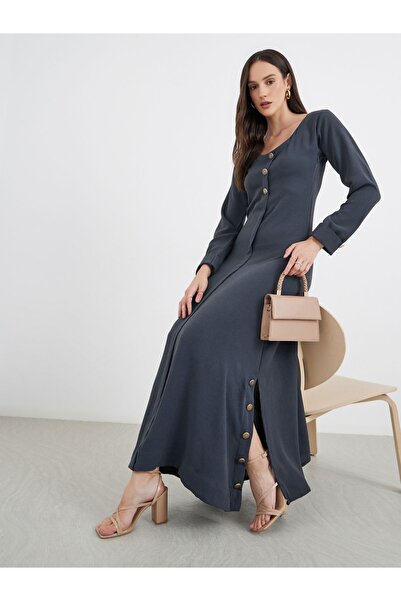 Maxim Creation By Styli Women Grey Maxi Dress with Buttons