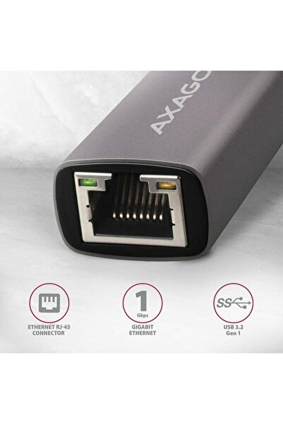 Axagon Placă de rețea ADE-TRC, USB 3.2 Gen 1 Tip-C - RJ45, Gigabit (Gri)