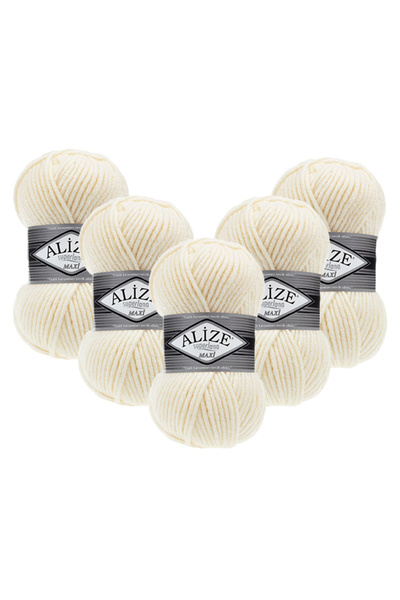 Alize Superlana Maxi 5-Pack – 01 -Thick Knitting Yarn for Winter Sweater Cardigan and Scarf