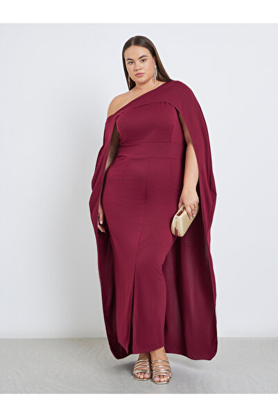 Styli Plus Cape Sleeve Maxi Dress with Front Slit