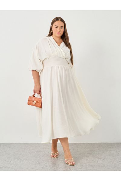 Styli Plus Off White Maxi Dress with Tie Back