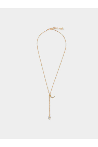 Styli Gold Moon and Star Accent Y Necklace