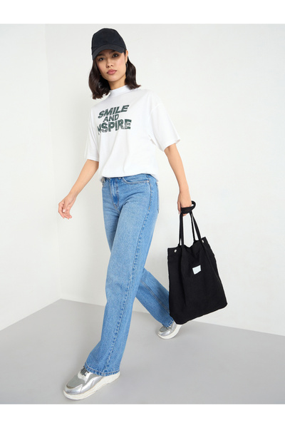Styli White Slogan Relaxed Fit T-Shirt