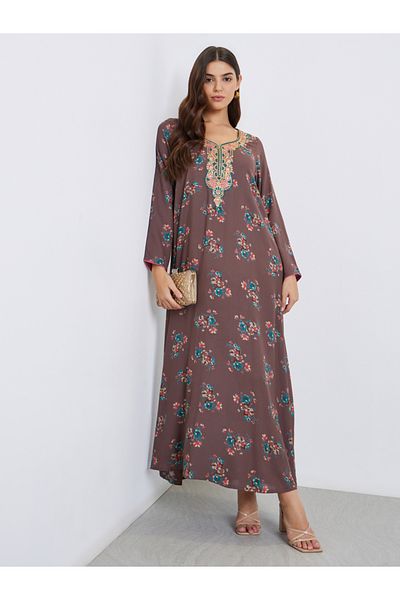 Maxim Creation By Styli Multi Thread Embroidery Jalabiya with Floral Print