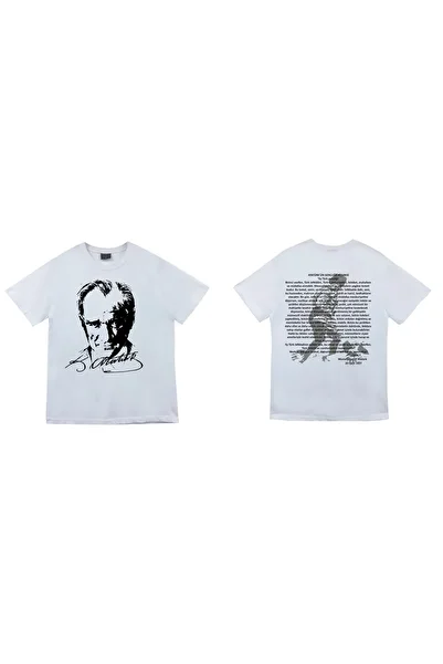 fame-stoned 30 August Special – Gazi Mustafa Kemal Atatürk Double Sided Printed 100% Cotton Unisex White T-Shirt