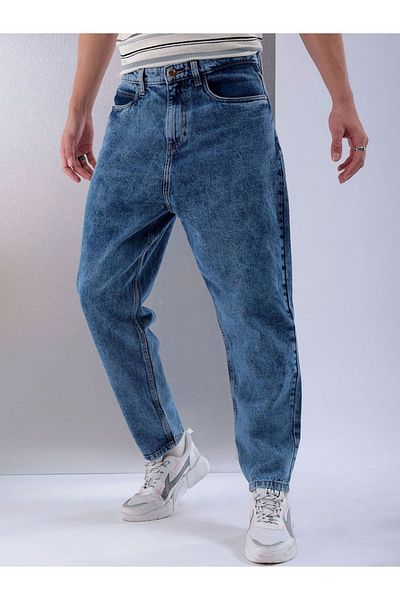 The Indian Garage Co By Styli Men Blue Mid Rise Loose Fit Solid Jeans
