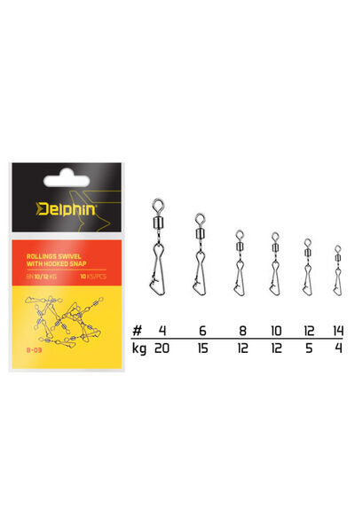 DELPHİN Hooked Snap Rolling Swivel B-03 10 pcs/package