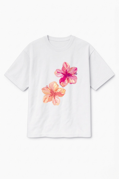 Altair Tr Oversize White Unisex Floral Printed T-Shirt T-Shirt
