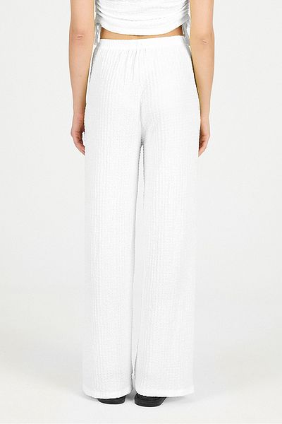 COMBİNE MİCHAİL Women's Elastic Waist Wide Leg White Trousers