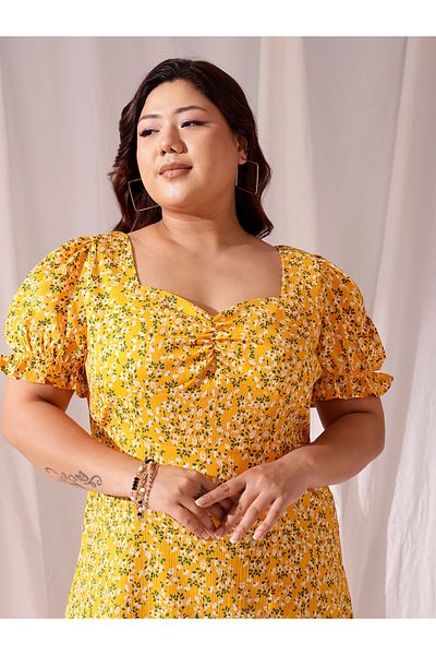 CURVY STREET By Styli Plus Yellow Maxi Dress with Sweetheart Neck