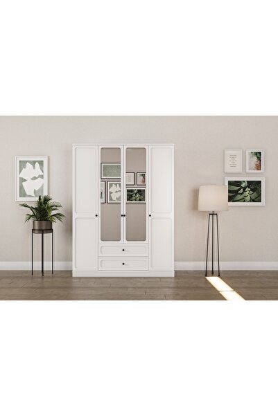 Vivense WİLLOW GARDIROP BEYAZ, 4 KAPAKLI, 2 ÇEKMECELİ