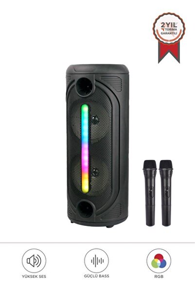 Torima Çift Mikrofonlu RGB Ledli Taşınabilir Bluetooth Hoparlör Parti Speaker KTS-2086 Siyah