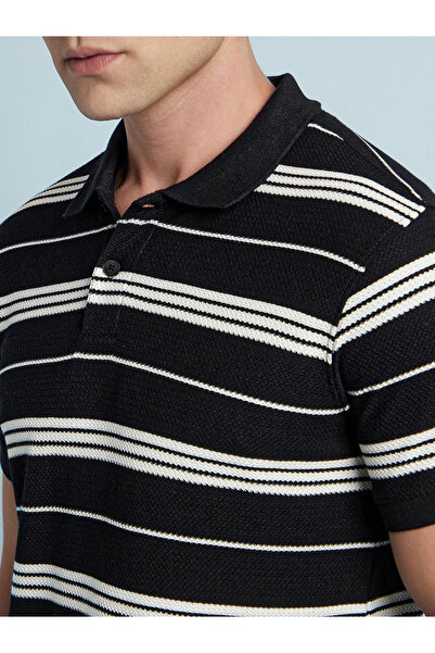 Dennis Lingo By Styli Men Black Regular Fit Striped Polo
