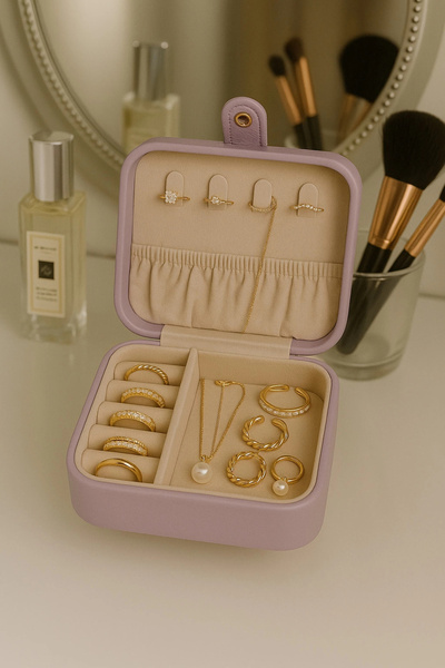 Evistro صندوق مجوهرات منقوش من الجلد للسفر والمجوهرات منظم منظم مقاس 11.5 سم ...